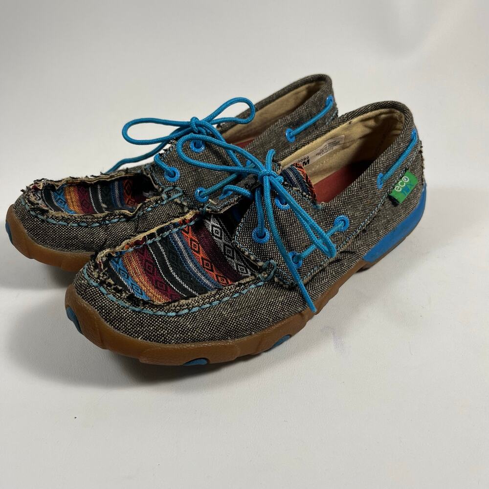 Twisted X Womens Eco Boat Shoe Driving Moccasins 6.5 Geometric Aztec Western